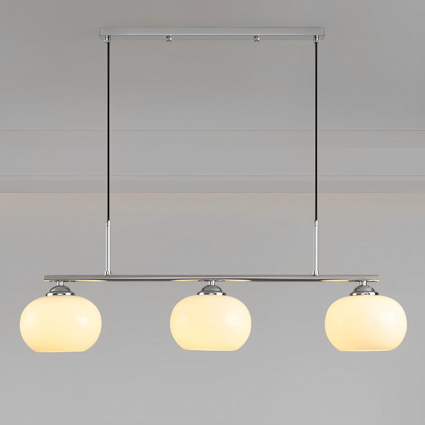 Nordic Linear 31.5" LED Pendant Light E27 White Glass Shade Iron 3-Light Hanging Kitchen Island Dining Room Coffee Shop Living