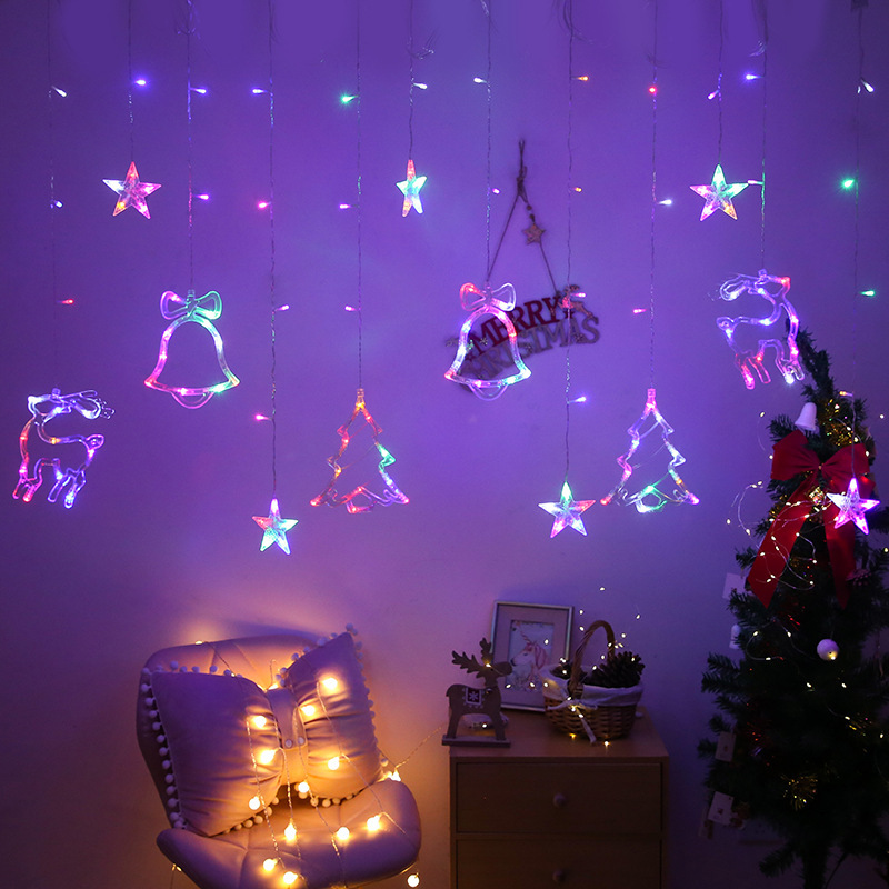 US Plug 110V Christmas Bell Curtain Light 8 Mode 138LEDs Warm White Tree LED String Wedding Décor Holiday Lighting 220V String
