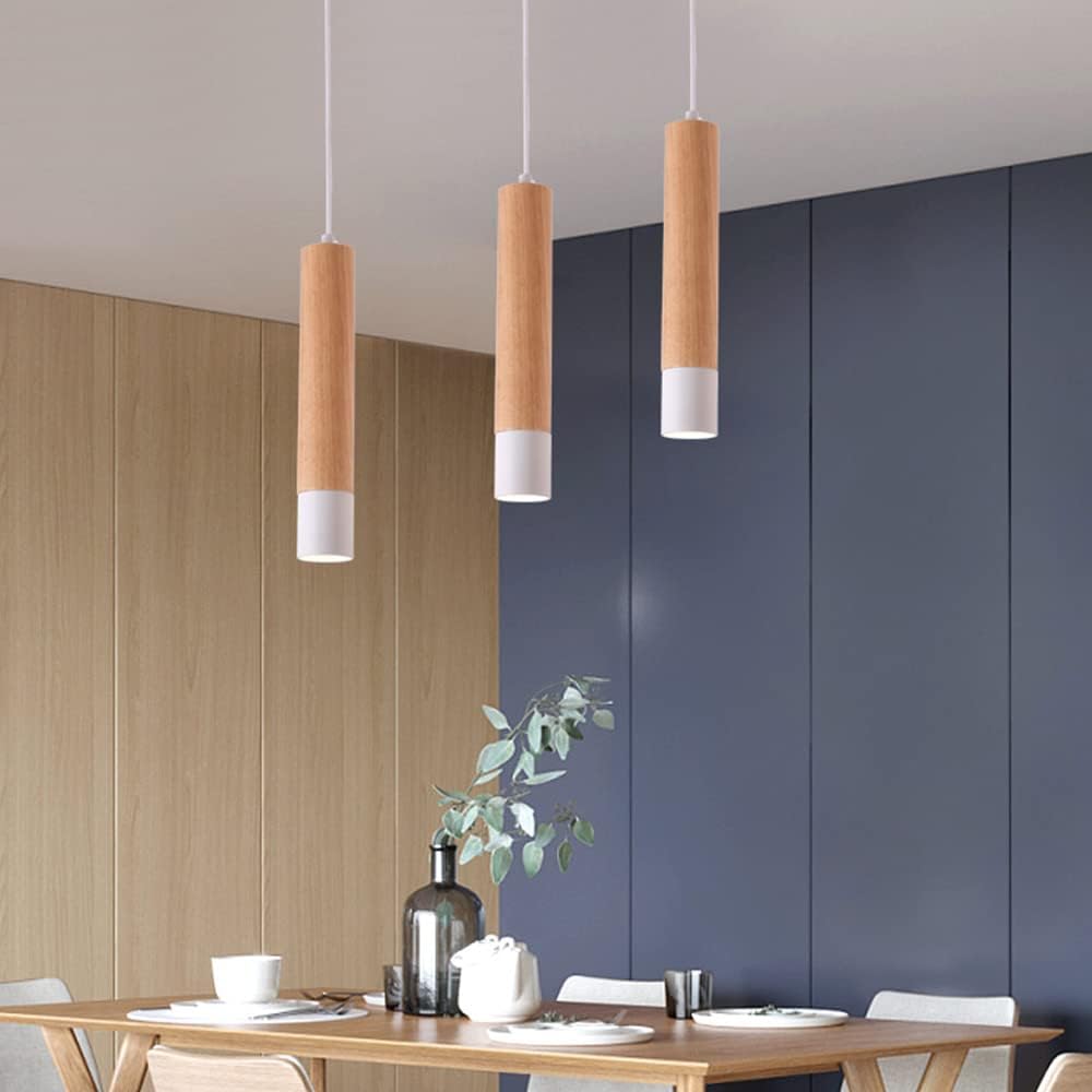 3W Indoor LED Pendant Lamp Wooden Cylinder Droplight Cylindrical Hanging Light Long Tube Ceiling Chandelier Kitchen Lighting
