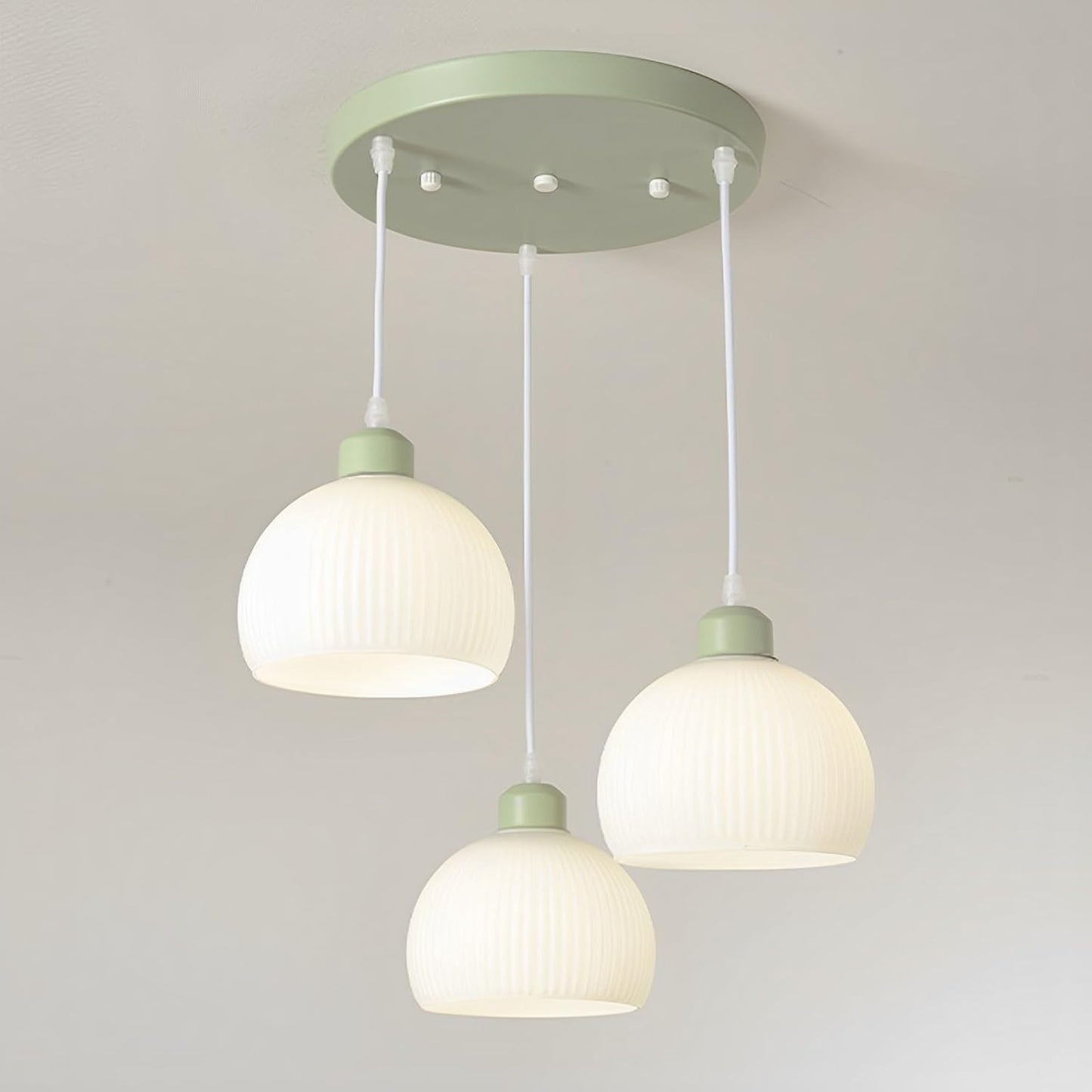 Modern Green Glass Chandelier 3-Lights E27 Indoor Triple Pendant Light Fixtures Kitchen Island Dining Restaurant Home Decor