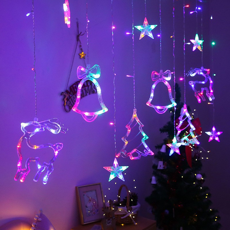 US Plug 110V Christmas Bell Curtain Light 8 Mode 138LEDs Warm White Tree LED String Wedding Décor Holiday Lighting 220V String