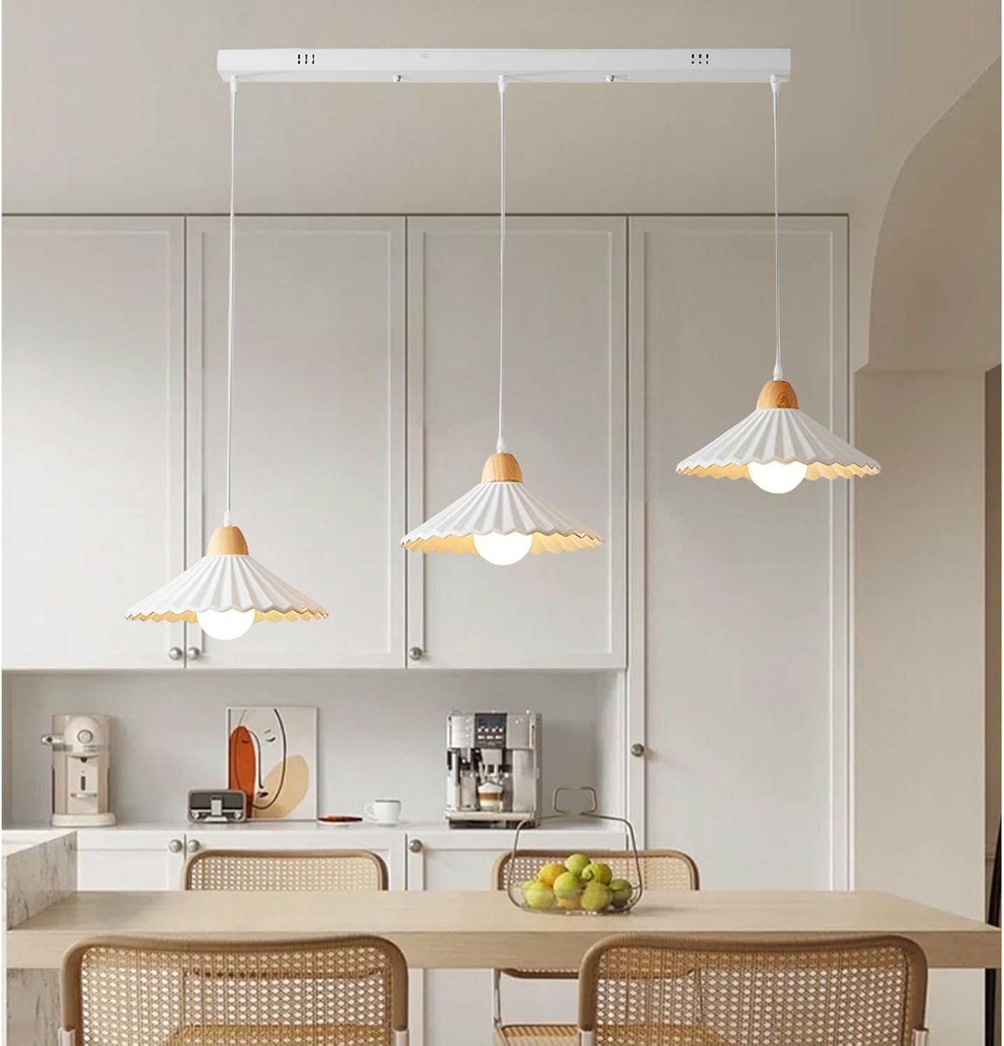 Modern Design Solid Wood E27 Pendant Lamp Creative Pleated Cloth Large Hanging Bedroom Bedside Restaurants Bars AC Power
