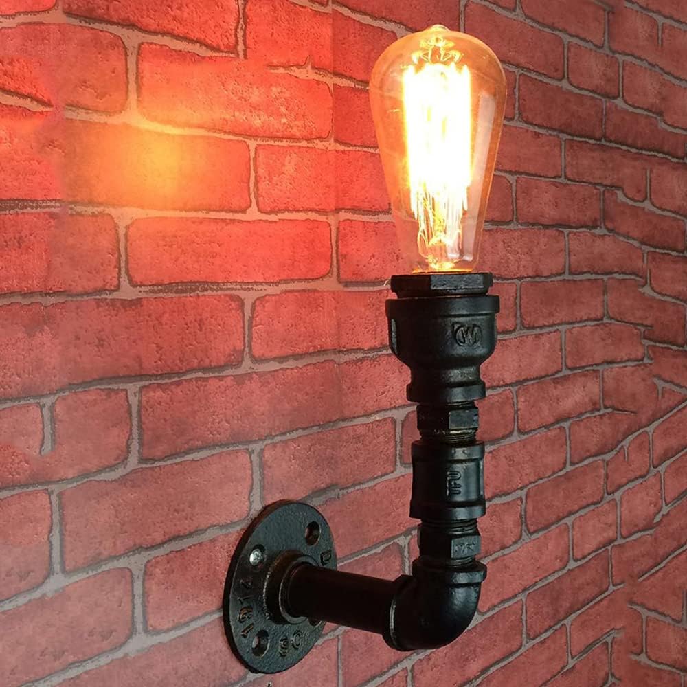 Vintage E27 Single Head Wall Mounted Light Water Pipe Iron Wall Lamp Bronze Bracket Industrial Style Balcony Dining Room