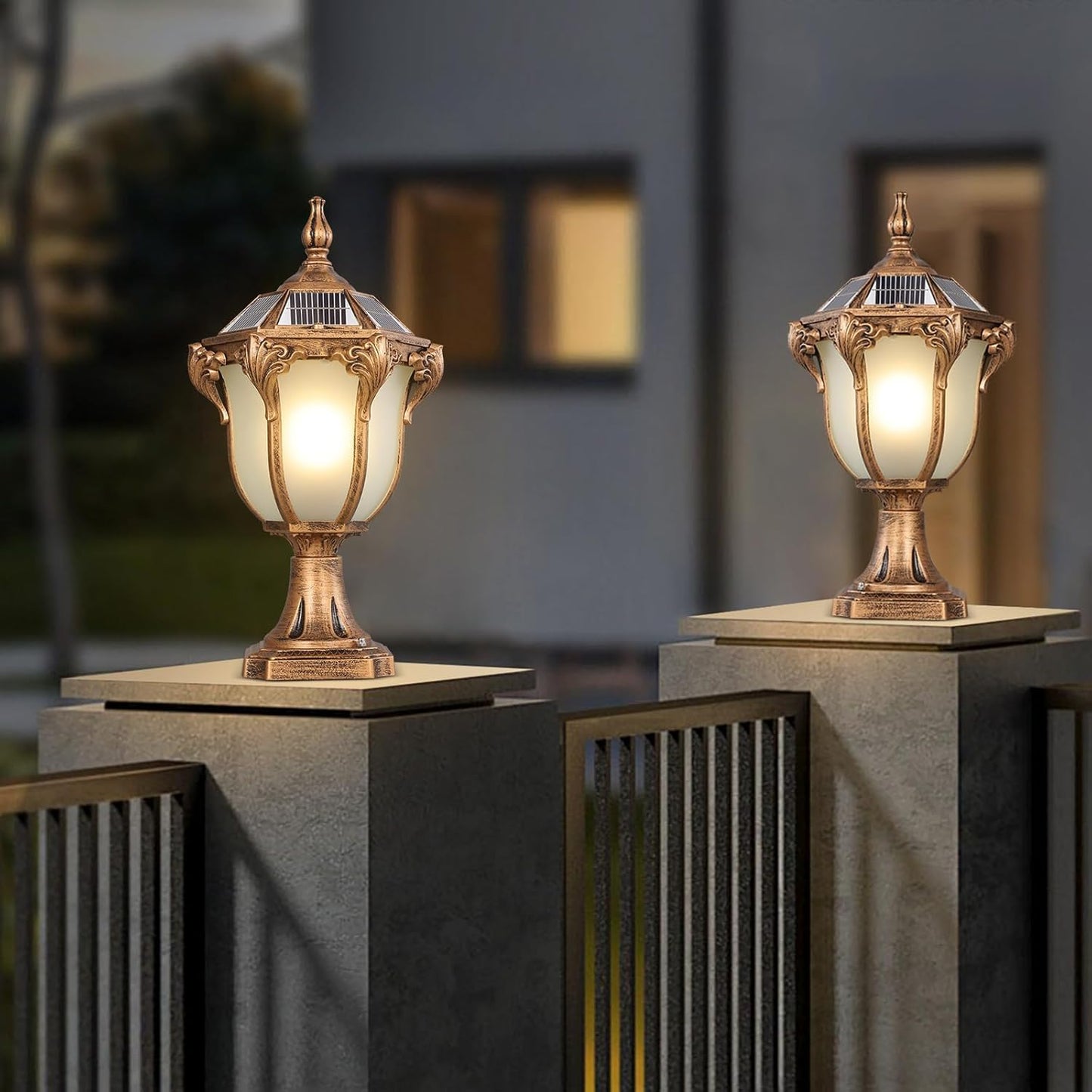 Outdoor Rustic Bronze Solar LED Column Caps Lamps IP65 Waterproof Deck Post Bollard Lighting Lawn Pillar Lights Pillar