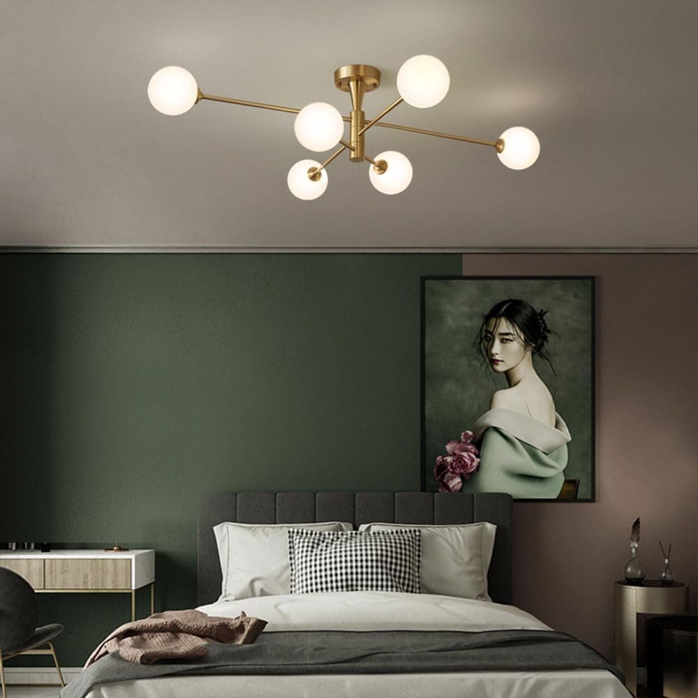 Elegant Indoor Copper Ceiling Light Fixture Creative Glass Pendant Multi-Lights Chandelier Living Kitchen Dining Room Boom Base