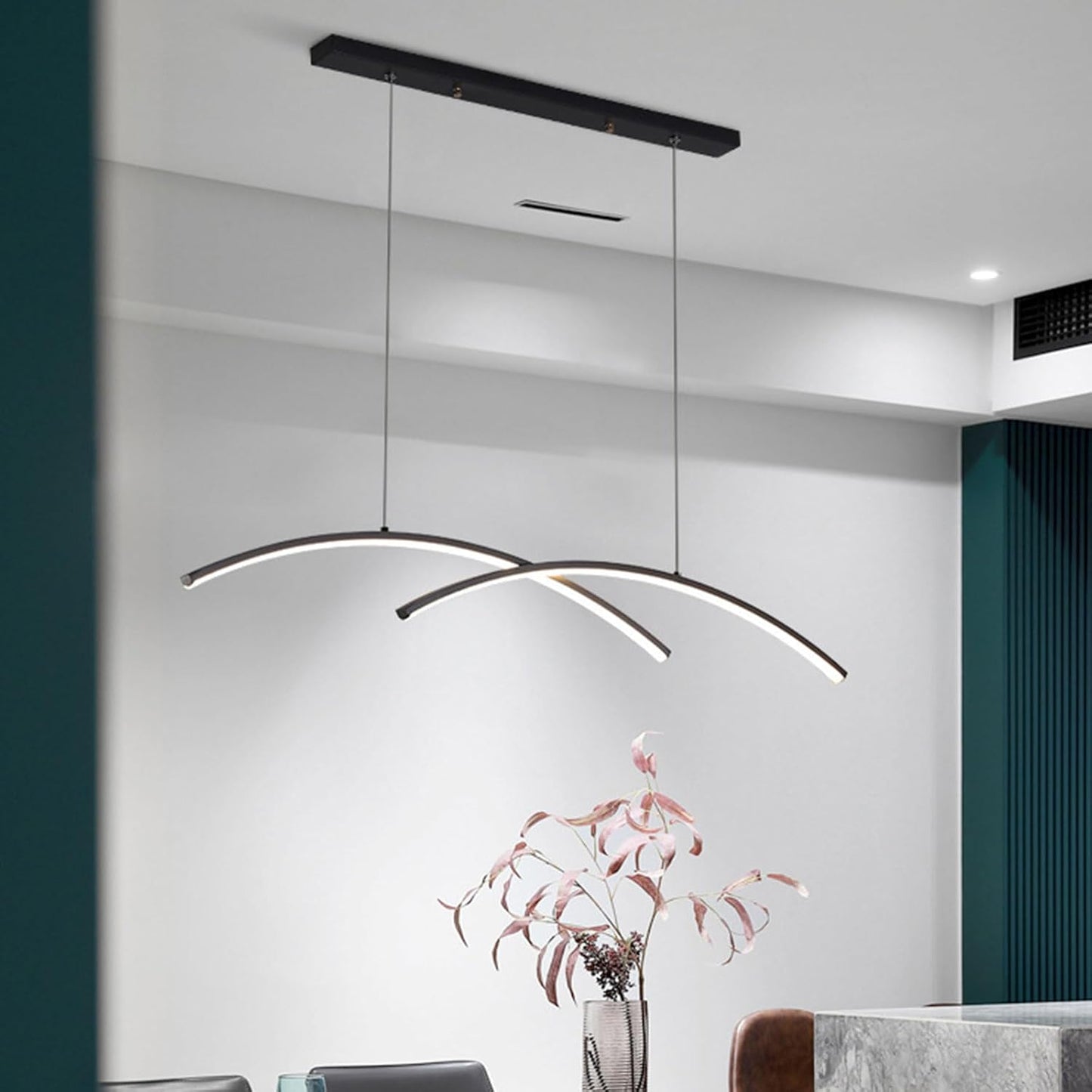 Minimalist Nordic 35in LED Pendant Lighting Dimmable Linear Pendant Light Fixture Dining Room Island-Adjustable Hanging Height
