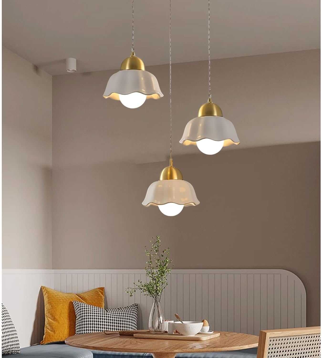 3-Lights E27 Copper Pendant Light Ceramic Shade Linear Indoor Chandelier Lighting Dining Room Kitchen Island Pendant