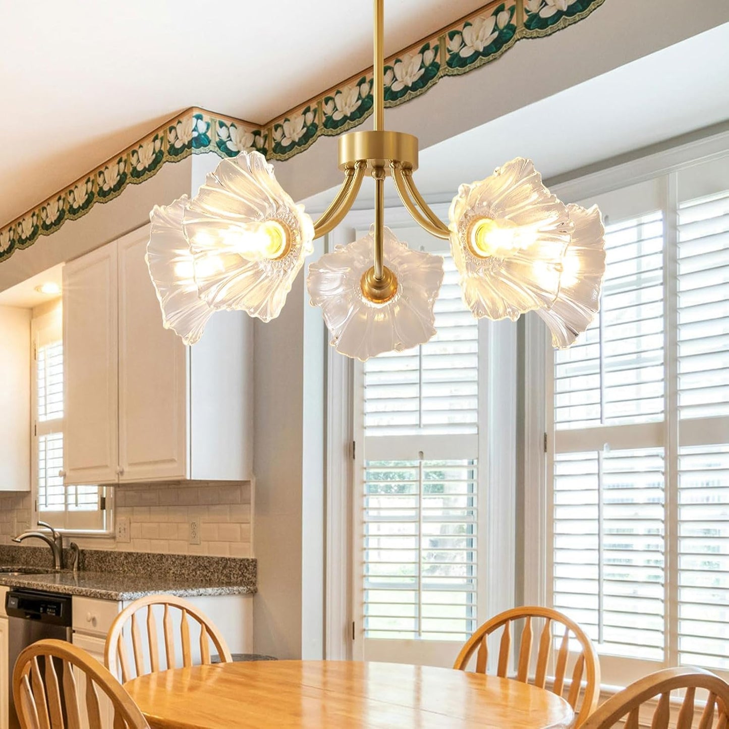 Creative Luxury Gold Pendant Lamp Copper Chandeliers Flower Glass Shade Living Room Dining Room Study Kitchen Ceiling Light