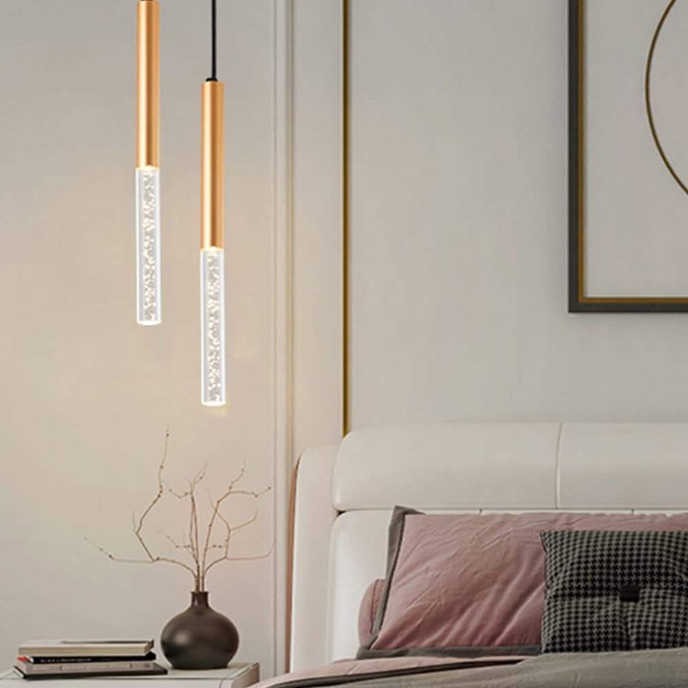 Modern LED Pendant Lamp Three-Color Dimmable Simplicity Aluminium Cylinder Light Adjustable Height Hanging Chandelier Living