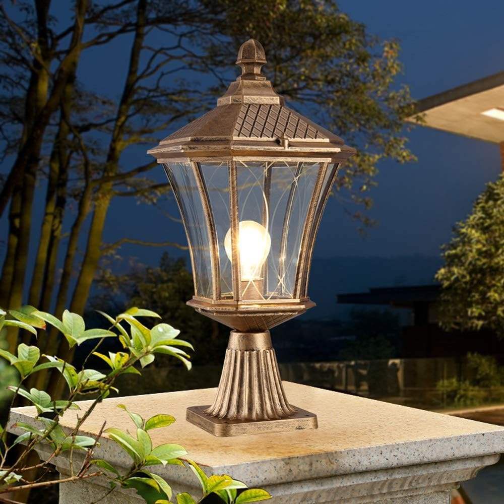 Retro E27 Wall Column Light Outdoor Waterproof Antirust Die-cast Aluminum Metal Post Lamp Villa Lawn Garden Fence Lighting