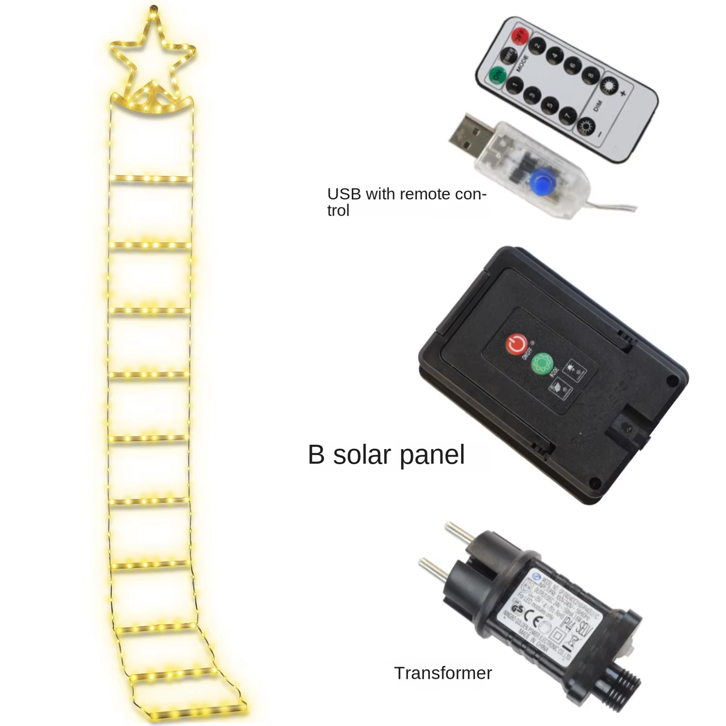 New Star Outdoor Waterproof LED Staircase Ladder Lights Five-Pointed Star Santa Claus Christmas Holiday Decorative String