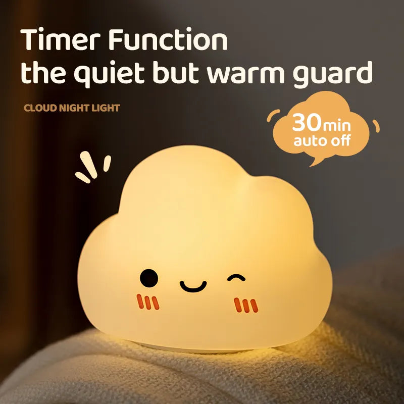 Gradient Night Light for Baby Rechargeable USB LED Lamp Silicone Tap Control Cloud Side Table Children's Desk Mini Size