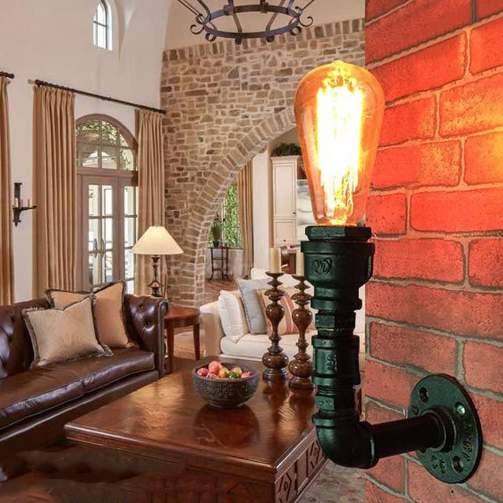 Vintage E27 Single Head Wall Mounted Light Water Pipe Iron Wall Lamp Bronze Bracket Industrial Style Balcony Dining Room