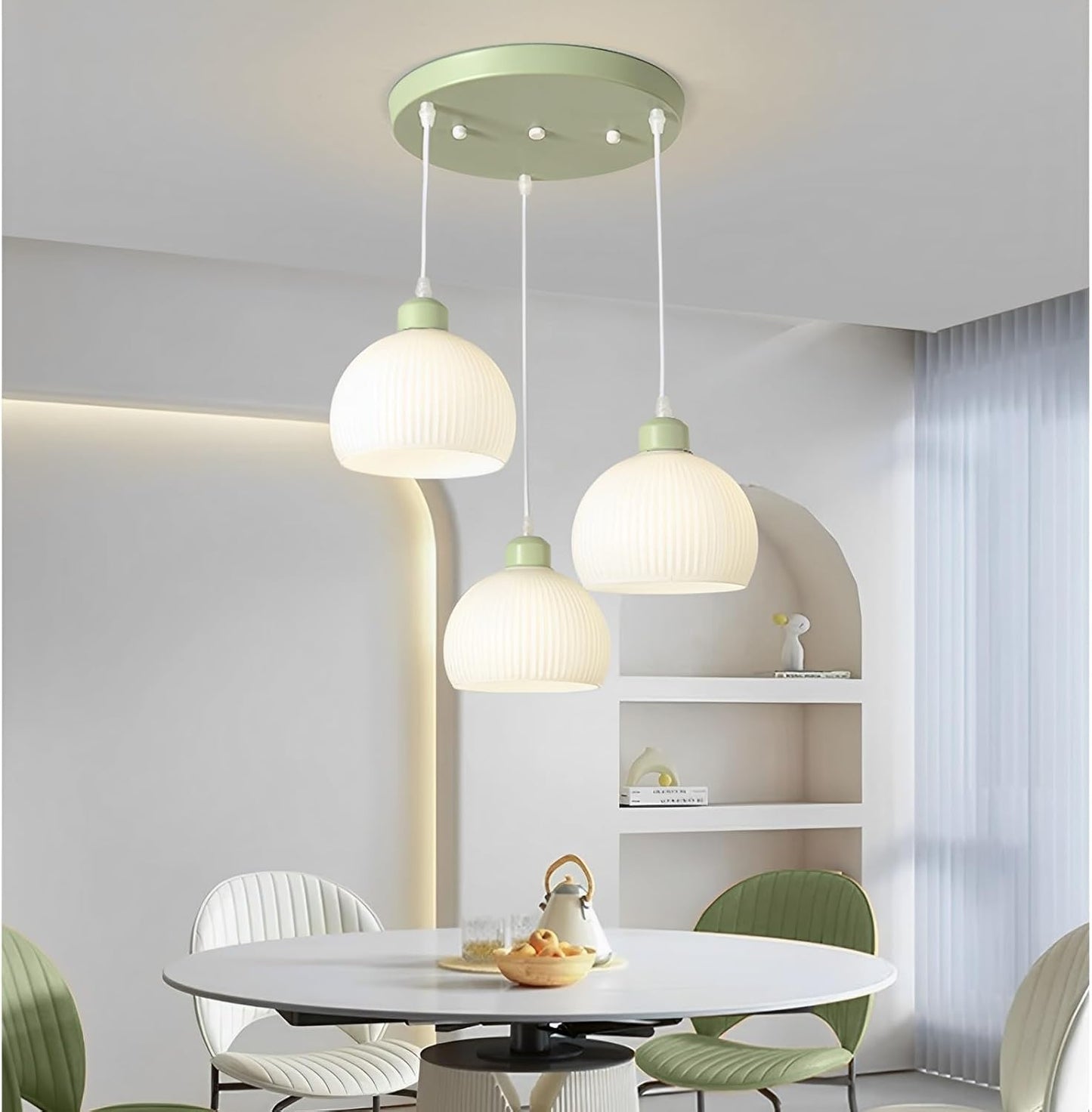 Modern Green Glass Chandelier 3-Lights E27 Indoor Triple Pendant Light Fixtures Kitchen Island Dining Restaurant Home Decor