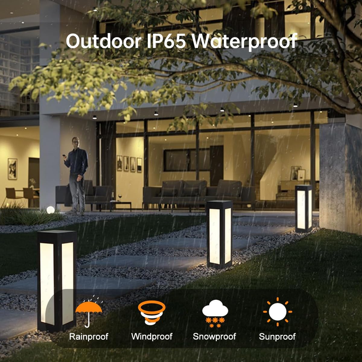 Modern Outdoor Solar LED Path Light 3000K Warm Lighting IP65 Waterproof Aluminum Lawn Floor Lantern Post Bollard Light Courtyard