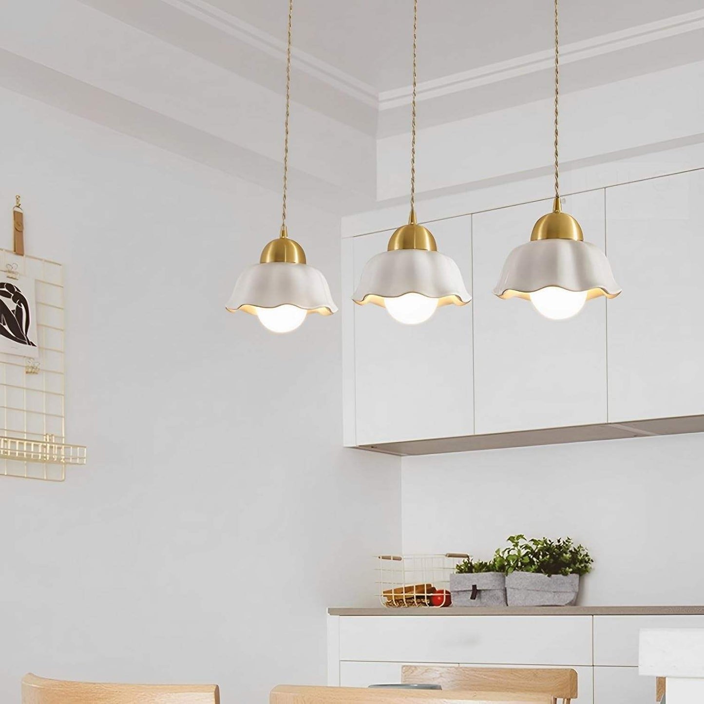 Copper Ceramic 3-Light E27 Pendant Triple Indoor LED Linear Chandelier Fixture Dining Room Kitchen Lighting Hotel Glass