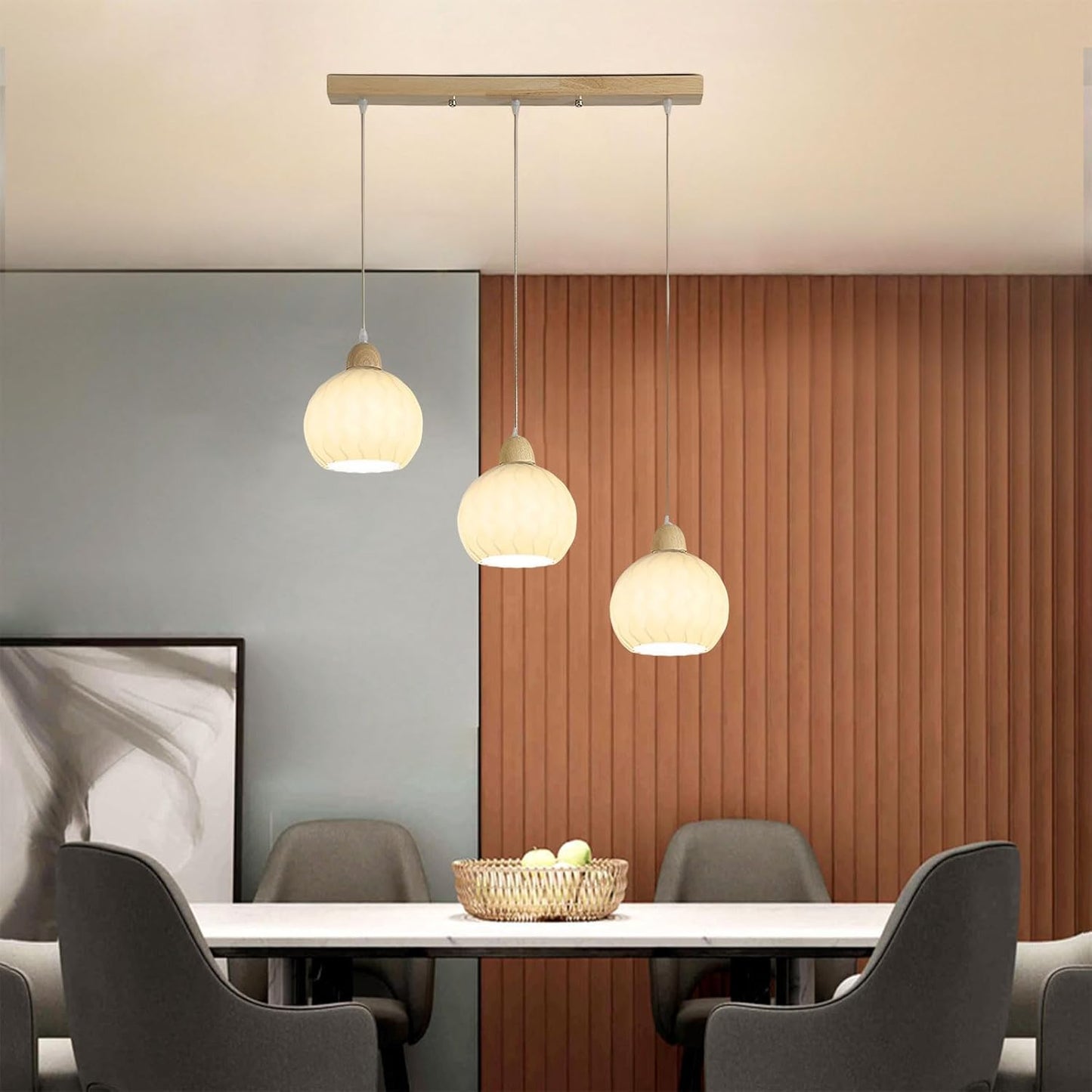 Triple E27 Pendant Light Simple Linear Chandelier 3-Lights Indoor Wood Chandeliers Dining Room Kitchen Chandelier Lighting