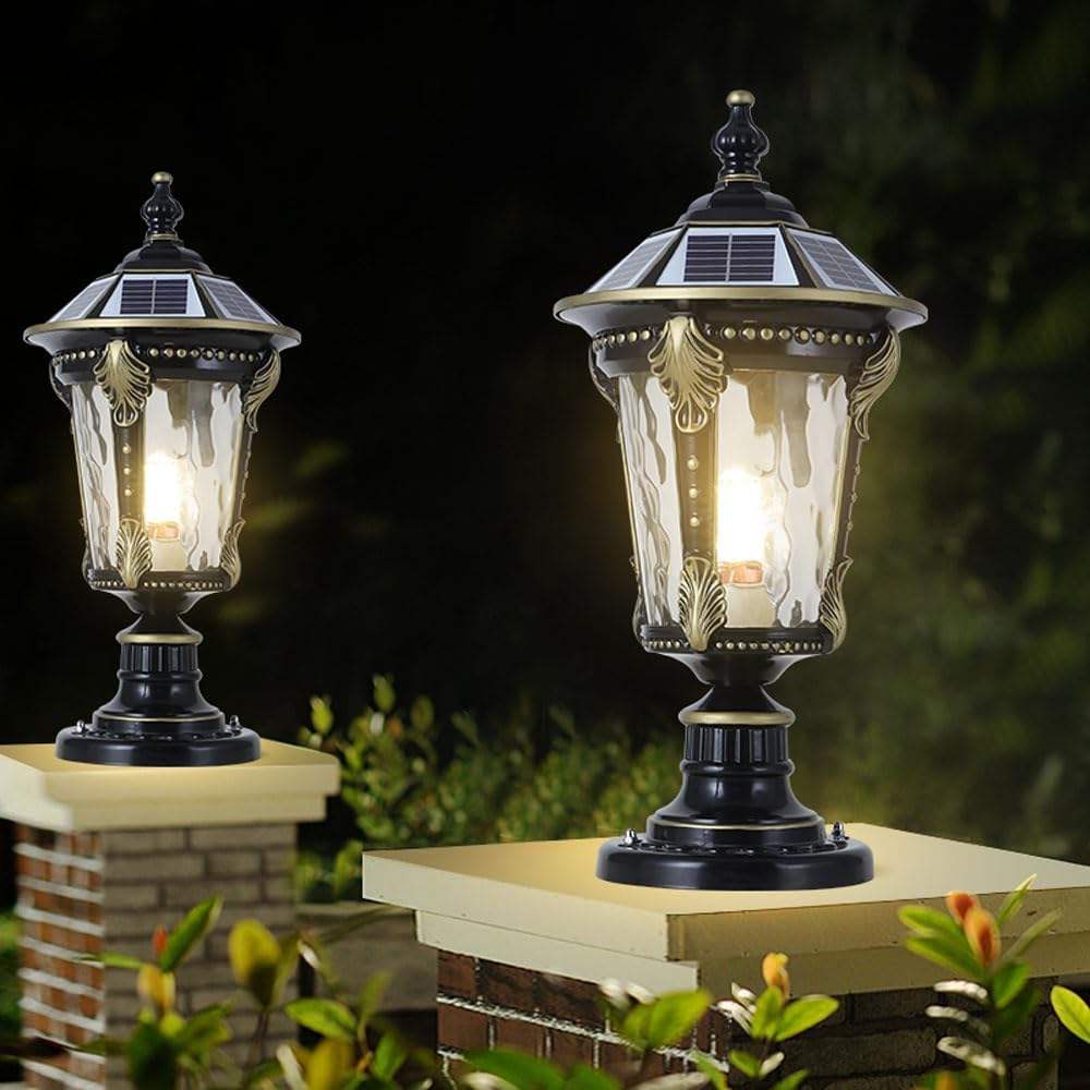 Modern LED Exterior Lamp Post Aluminum Glass Solar Powered with E27 Base Waterproof Deck Fence & Entry Lawn Lights 80"