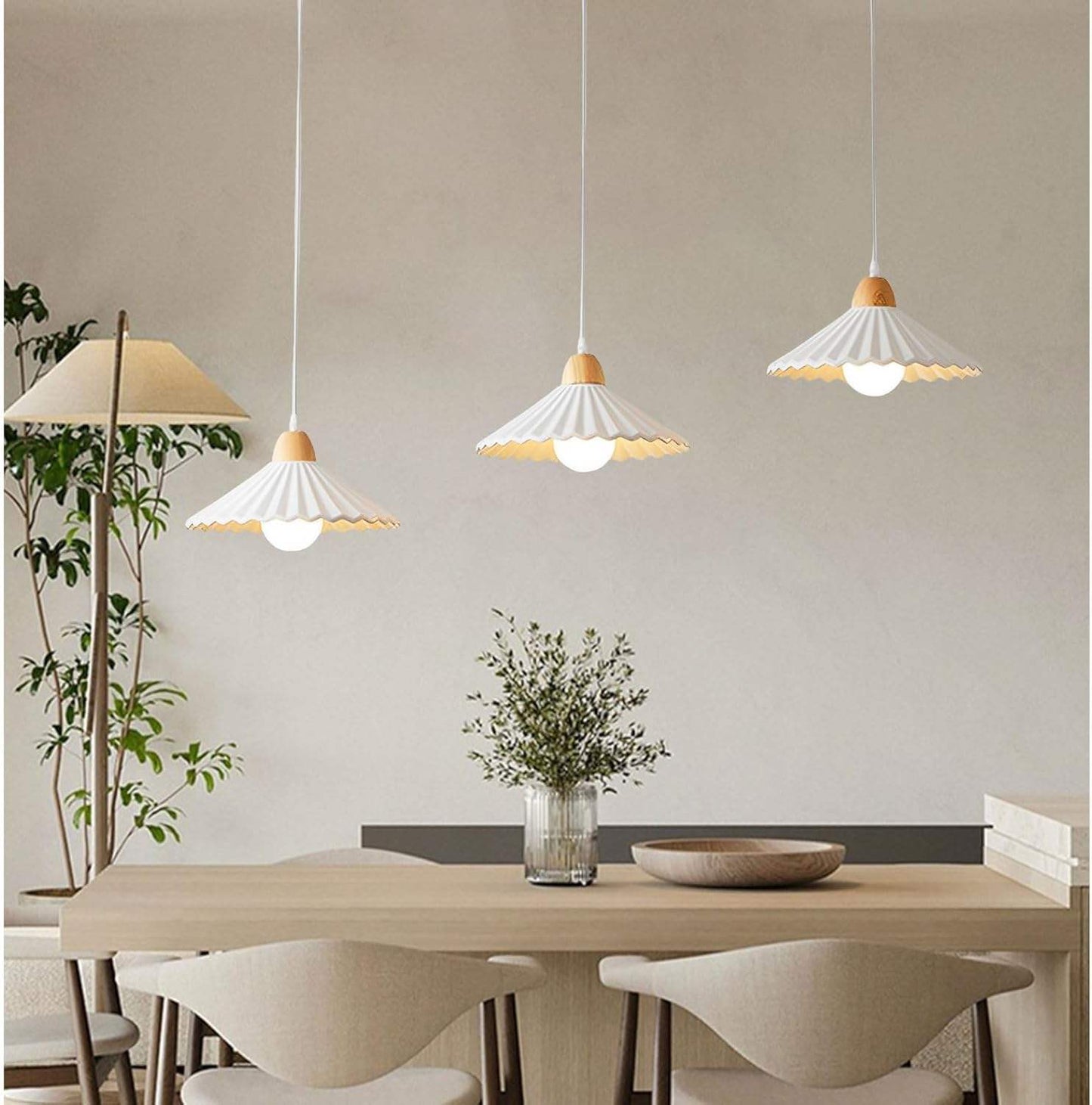 Modern Design Solid Wood E27 Pendant Lamp Creative Pleated Cloth Large Hanging Bedroom Bedside Restaurants Bars AC Power