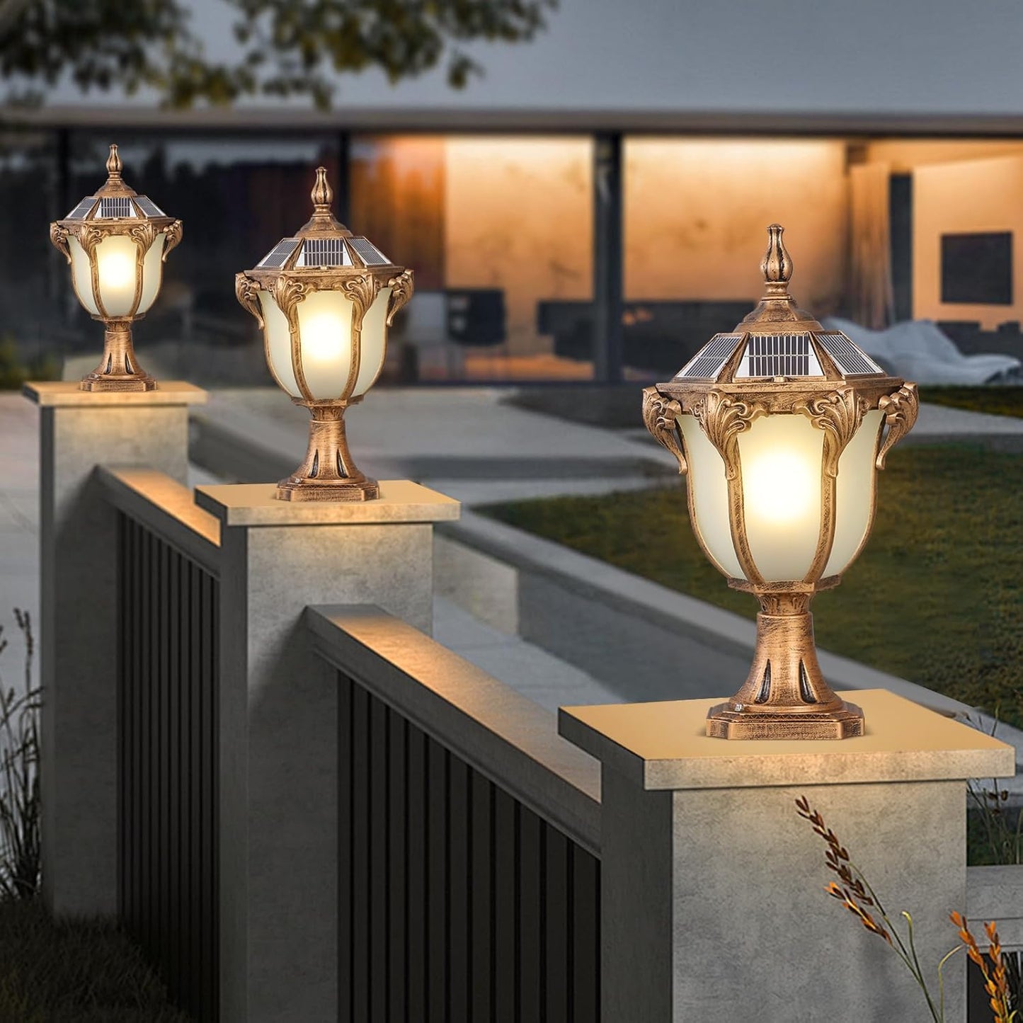 Outdoor Rustic Bronze Solar LED Column Caps Lamps IP65 Waterproof Deck Post Bollard Lighting Lawn Pillar Lights Pillar