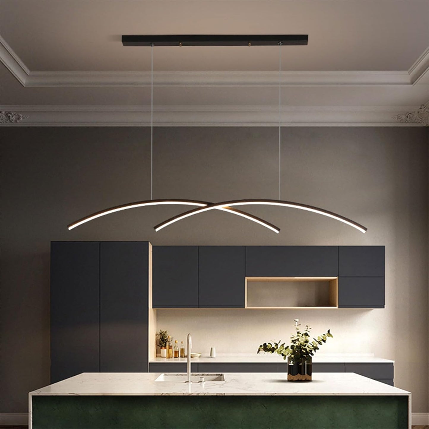 Minimalist Nordic 35in LED Pendant Lighting Dimmable Linear Pendant Light Fixture Dining Room Island-Adjustable Hanging Height