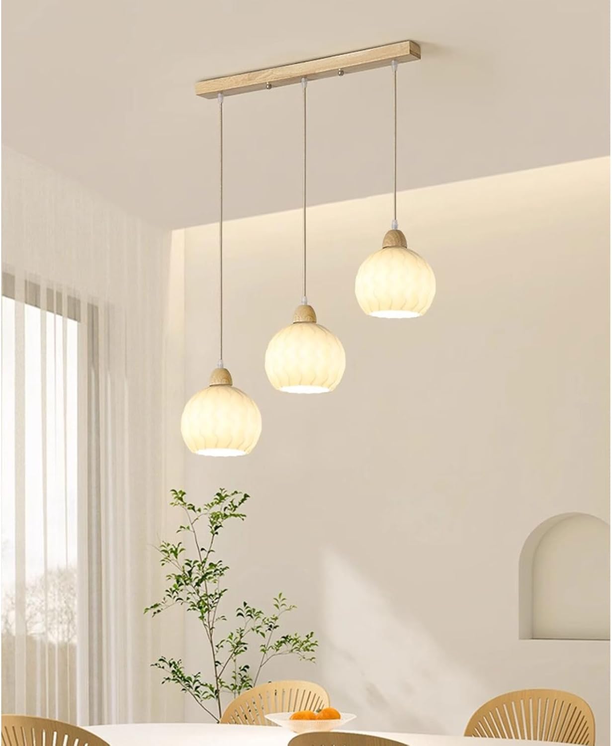 Triple E27 Pendant Light Simple Linear Chandelier 3-Lights Indoor Wood Chandeliers Dining Room Kitchen Chandelier Lighting