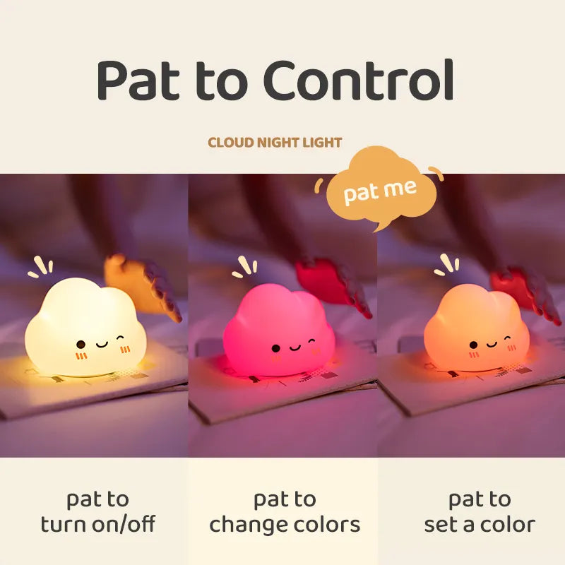 Gradient Night Light for Baby Rechargeable USB LED Lamp Silicone Tap Control Cloud Side Table Children's Desk Mini Size