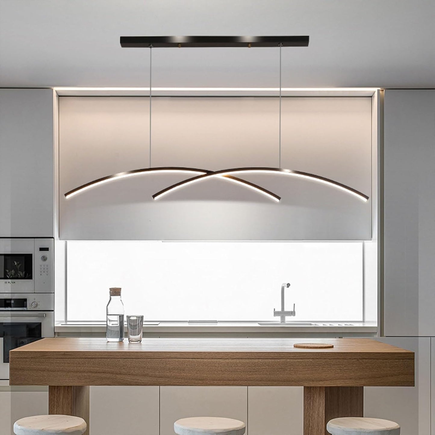 Minimalist Nordic 35in LED Pendant Lighting Dimmable Linear Pendant Light Fixture Dining Room Island-Adjustable Hanging Height