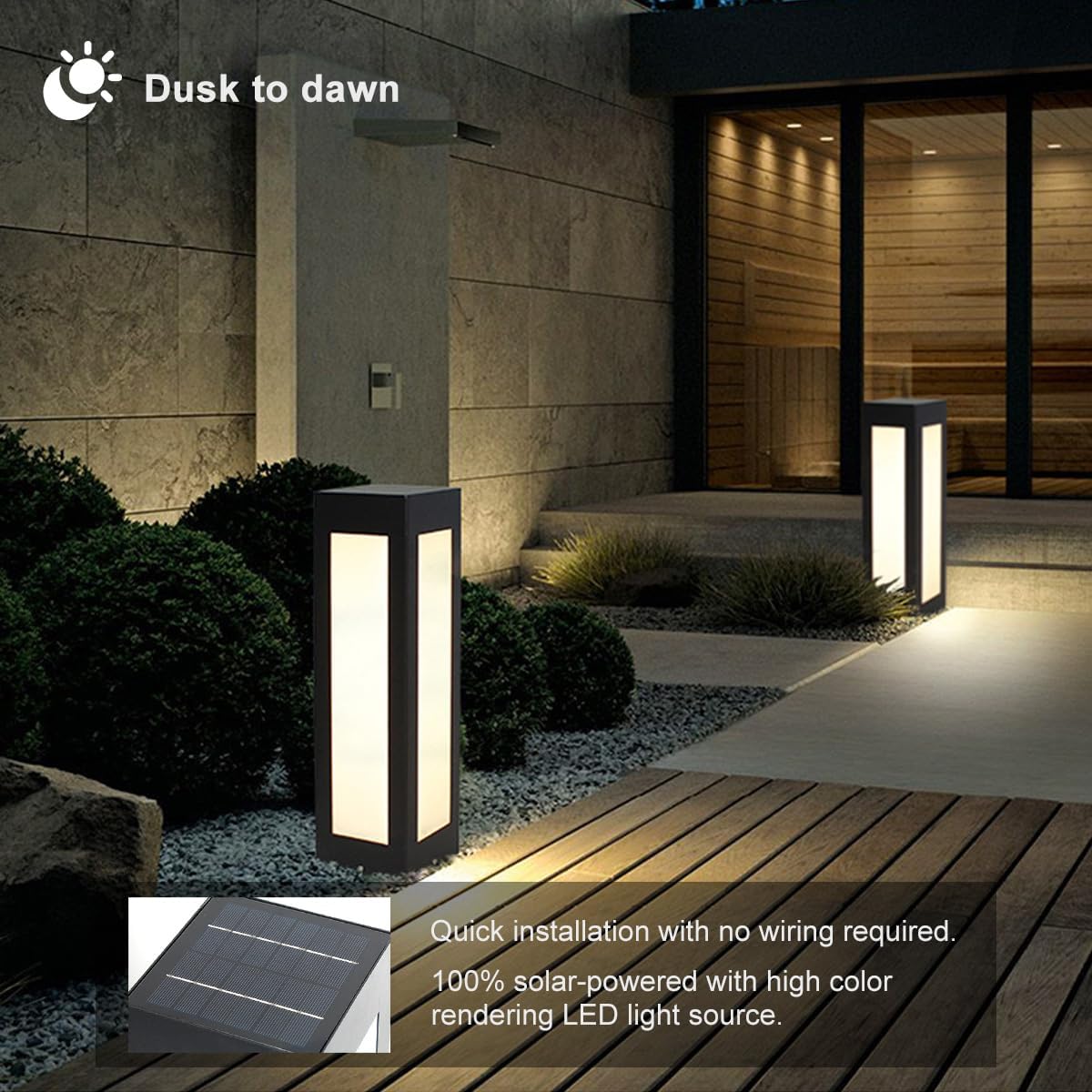Modern Outdoor Solar LED Path Light 3000K Warm Lighting IP65 Waterproof Aluminum Lawn Floor Lantern Post Bollard Light Courtyard