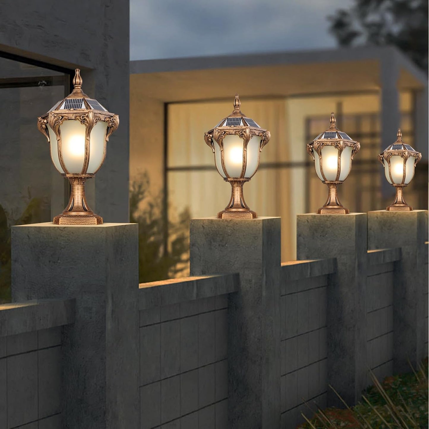 Outdoor Rustic Bronze Solar LED Column Caps Lamps IP65 Waterproof Deck Post Bollard Lighting Lawn Pillar Lights Pillar