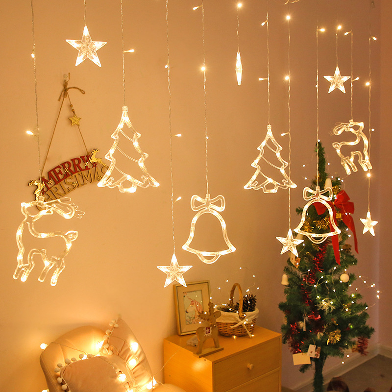 US Plug 110V Christmas Bell Curtain Light 8 Mode 138LEDs Warm White Tree LED String Wedding Décor Holiday Lighting 220V String