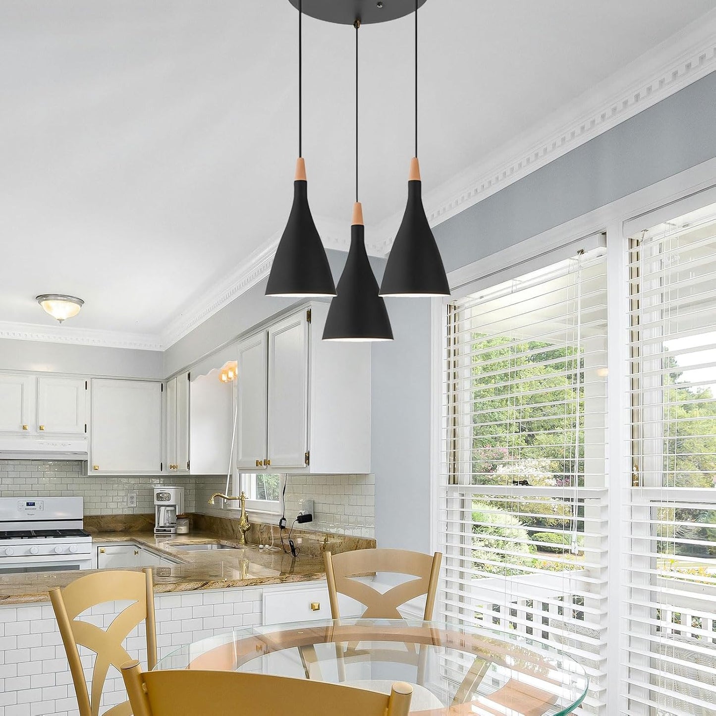 Modern Triple Pendant Lights Indoor Metal Shade Hanging Lamp Kitchen Island Lighting Dining Living Room Height Chandeliers LED