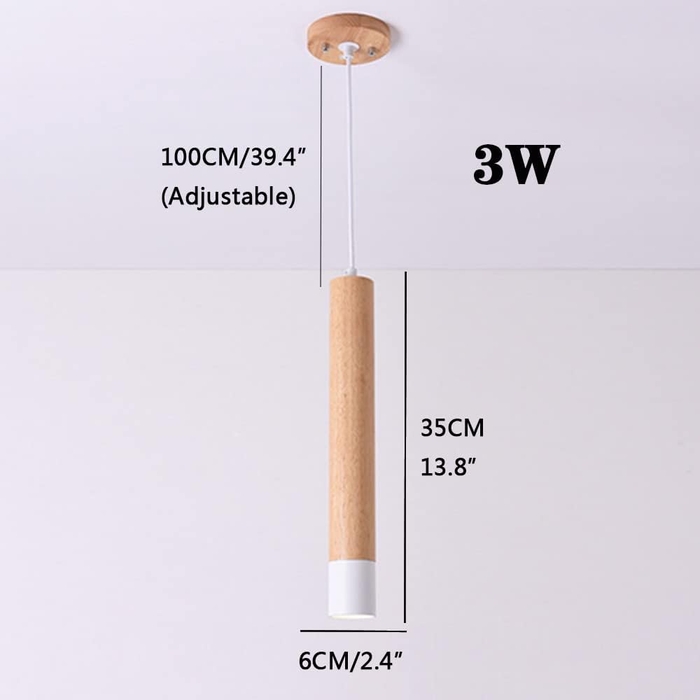 3W Indoor LED Pendant Lamp Wooden Cylinder Droplight Cylindrical Hanging Light Long Tube Ceiling Chandelier Kitchen Lighting