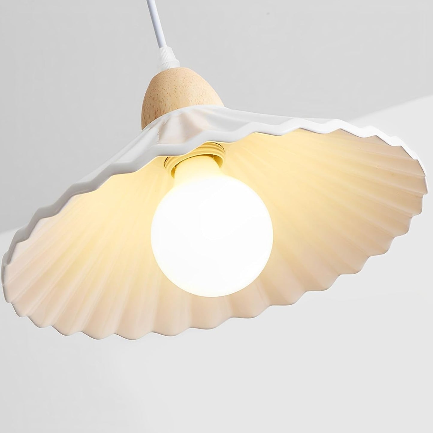 Modern Design Solid Wood E27 Pendant Lamp Creative Pleated Cloth Large Hanging Bedroom Bedside Restaurants Bars AC Power