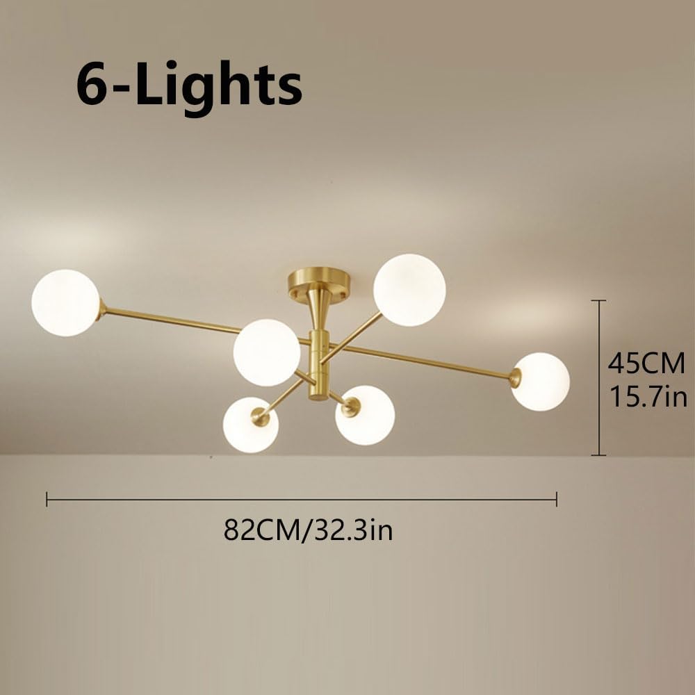 Elegant Indoor Copper Ceiling Light Fixture Creative Glass Pendant Multi-Lights Chandelier Living Kitchen Dining Room Boom Base