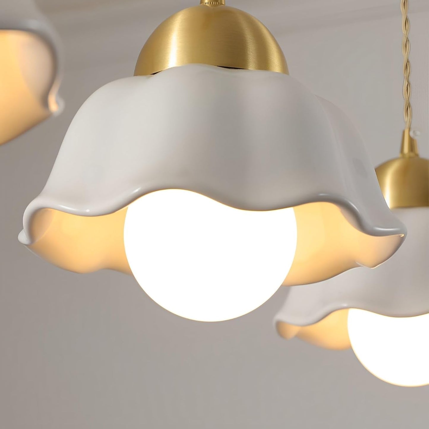 Copper Ceramic 3-Light E27 Pendant Triple Indoor LED Linear Chandelier Fixture Dining Room Kitchen Lighting Hotel Glass
