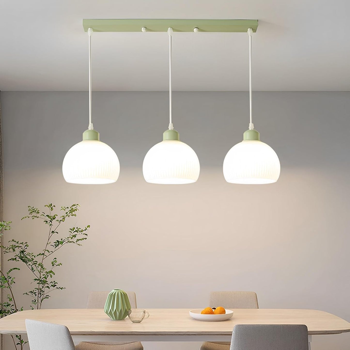 Modern Green Glass Chandelier 3-Lights E27 Indoor Triple Pendant Light Fixtures Kitchen Island Dining Restaurant Home Decor