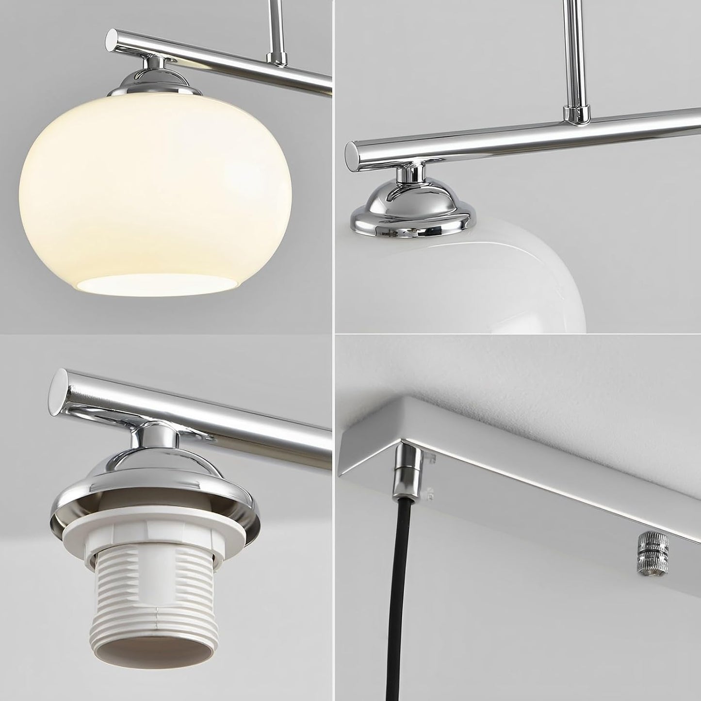 Nordic Linear 31.5" LED Pendant Light E27 White Glass Shade Iron 3-Light Hanging Kitchen Island Dining Room Coffee Shop Living