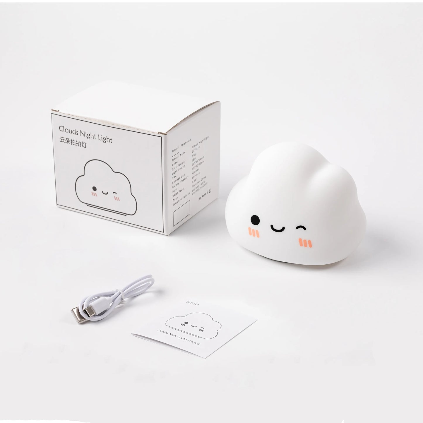Gradient Night Light for Baby Rechargeable USB LED Lamp Silicone Tap Control Cloud Side Table Children's Desk Mini Size