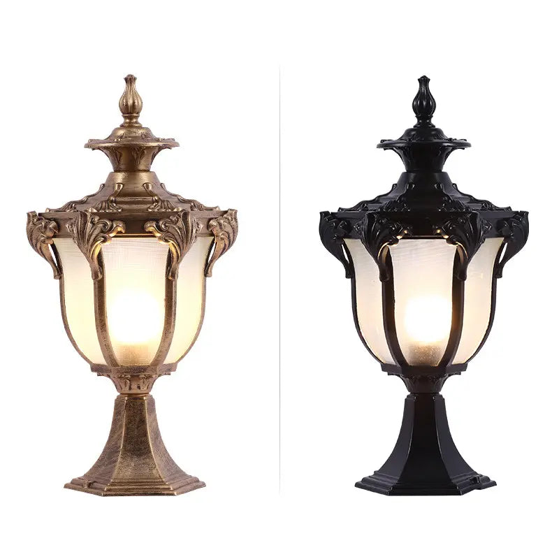 Vintage Retro IP44 Aluminum Lantern Patio Post Light Rustproof Pillar Lights IP65 Victoria Glass Style Column E27 Waterproof LED