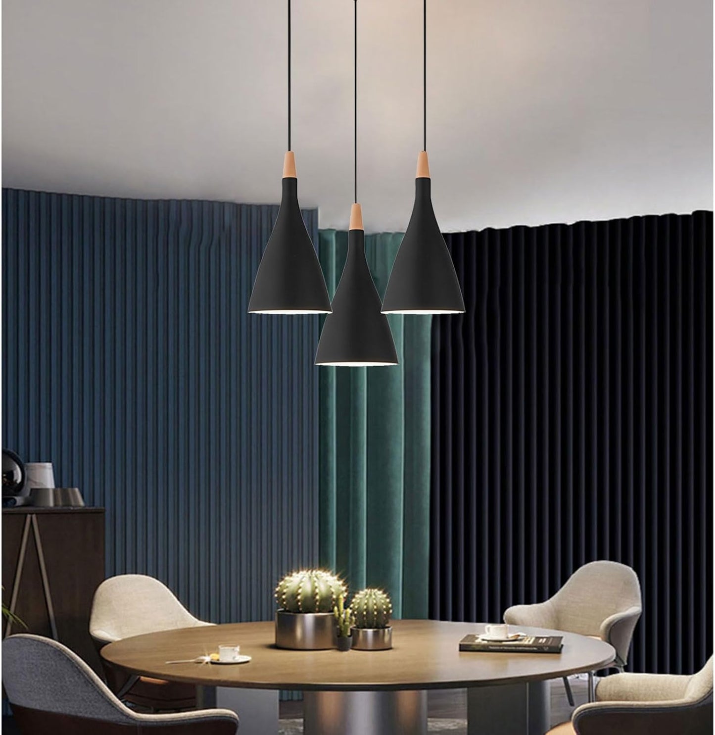 Modern Triple Pendant Lights Indoor Metal Shade Hanging Lamp Kitchen Island Lighting Dining Living Room Height Chandeliers LED