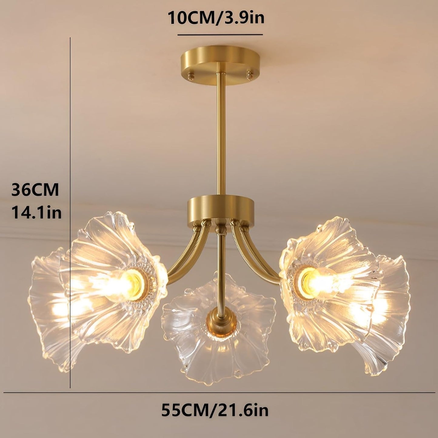 Creative Luxury Gold Pendant Lamp Copper Chandeliers Flower Glass Shade Living Room Dining Room Study Kitchen Ceiling Light