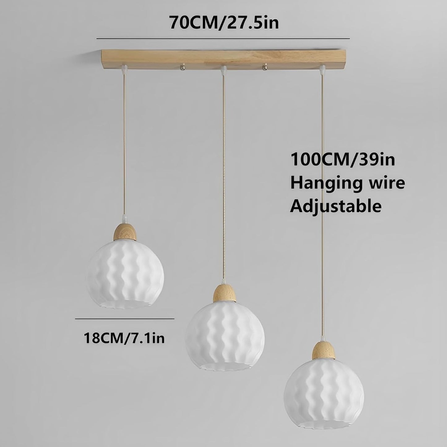 Triple E27 Pendant Light Simple Linear Chandelier 3-Lights Indoor Wood Chandeliers Dining Room Kitchen Chandelier Lighting