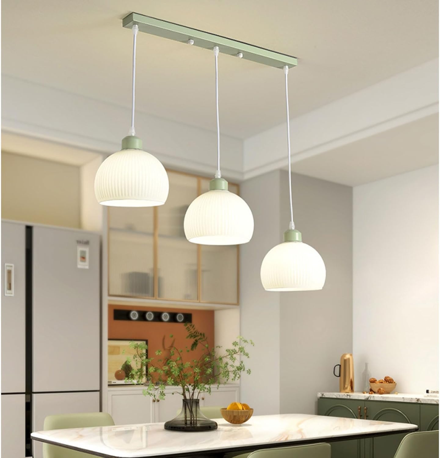 Modern Green Glass Chandelier 3-Lights E27 Indoor Triple Pendant Light Fixtures Kitchen Island Dining Restaurant Home Decor