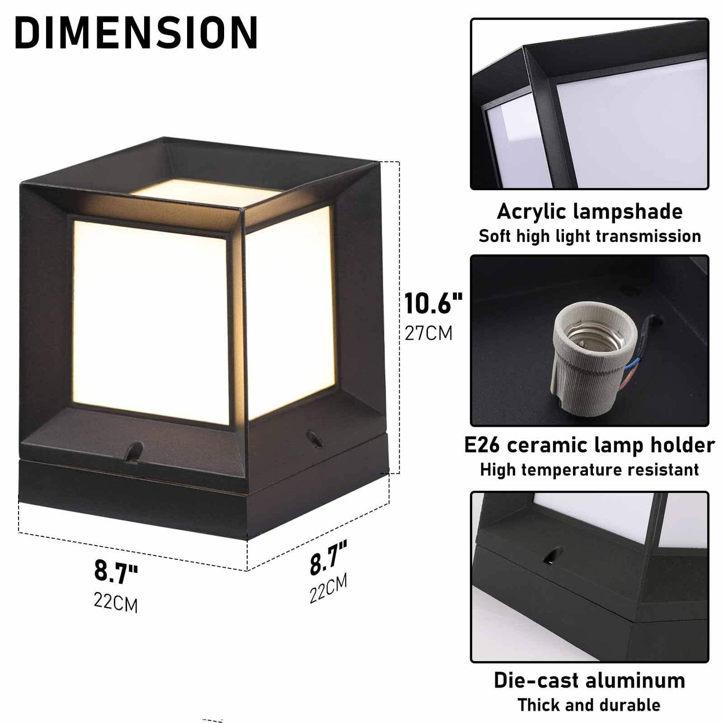 Hot Selling Modern Garden Cube Outdoor Solar Gate Post Pillar Light LED Source Aluminum Lamp Body
