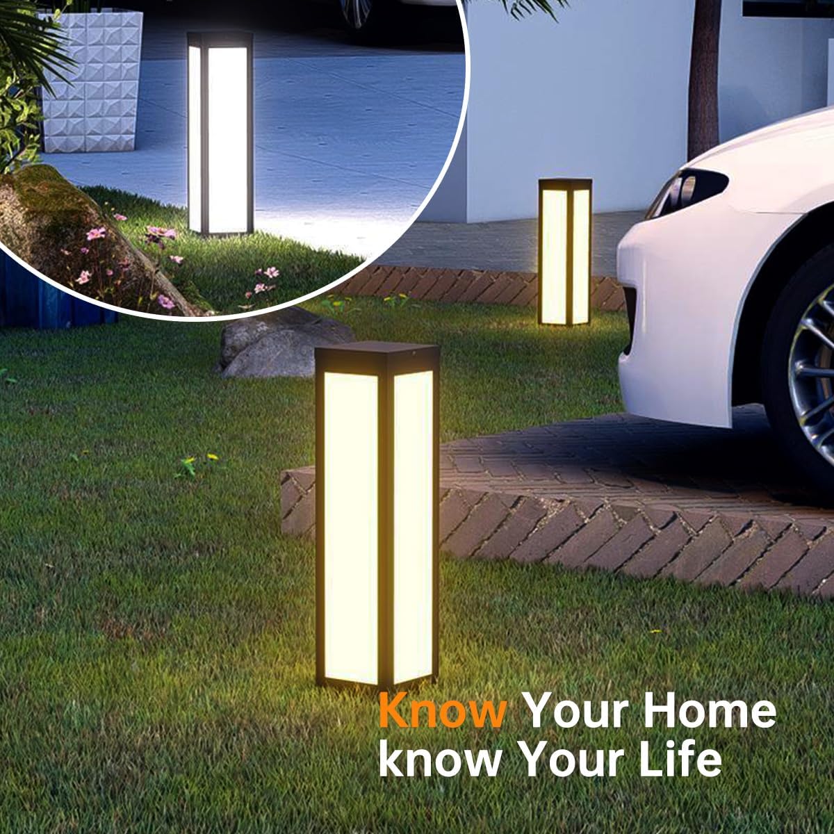 Modern Outdoor Solar LED Path Light 3000K Warm Lighting IP65 Waterproof Aluminum Lawn Floor Lantern Post Bollard Light Courtyard