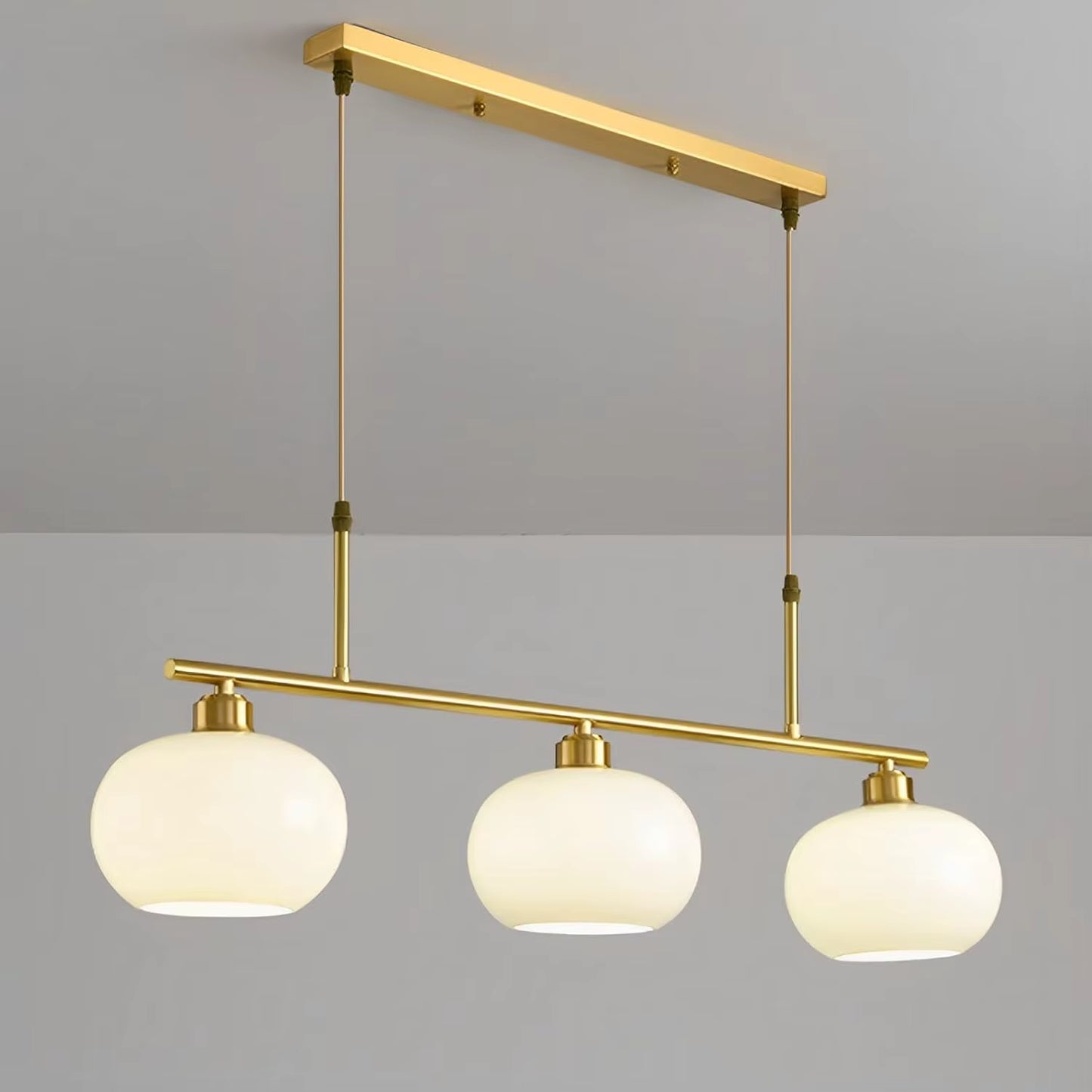 Nordic Linear 31.5" LED Pendant Light E27 White Glass Shade Iron 3-Light Hanging Kitchen Island Dining Room Coffee Shop Living