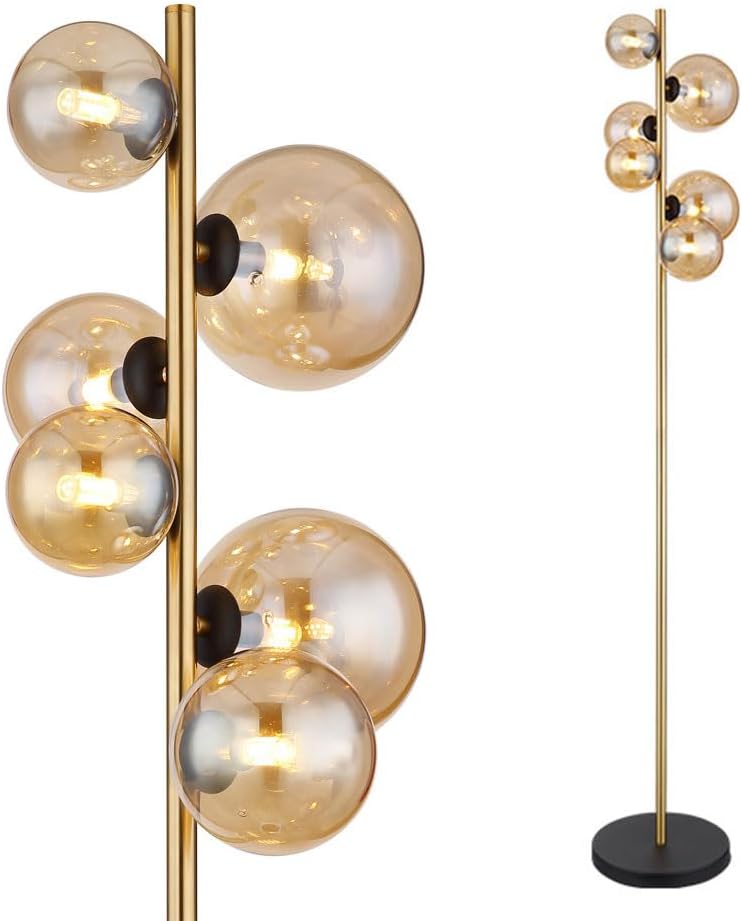 Modern 6-Globe Glass Floor Lamp 61in Indoor Tall Corner Pole Mid Century Modern Style for Living Room Bedroom Office Study Room
