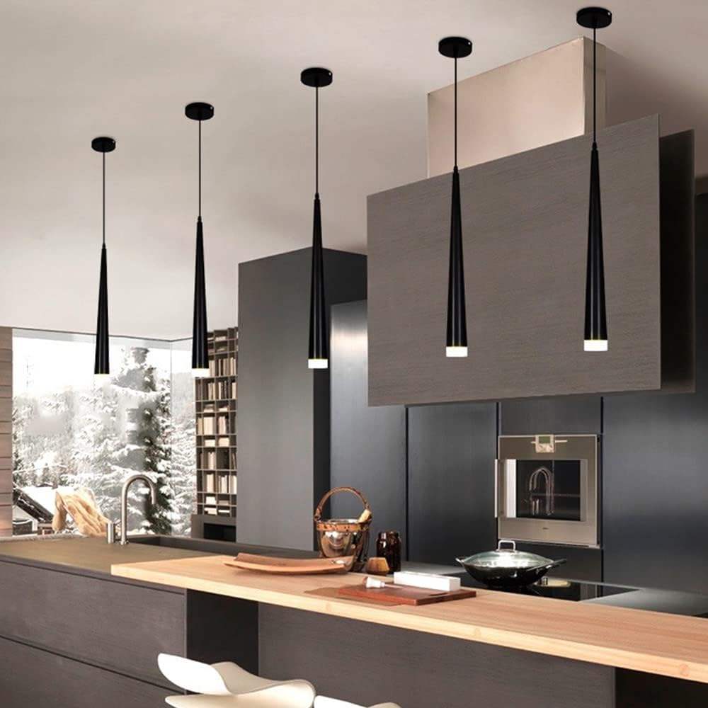 5W Black LED Hanging Pendant Lamp Cone Suspension Light Long Tube Aluminum Droplight Restaurant Chandelier Pendant Lights