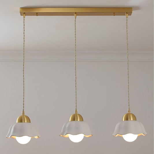Copper Ceramic 3-Light E27 Pendant Triple Indoor LED Linear Chandelier Fixture Dining Room Kitchen Lighting Hotel Glass